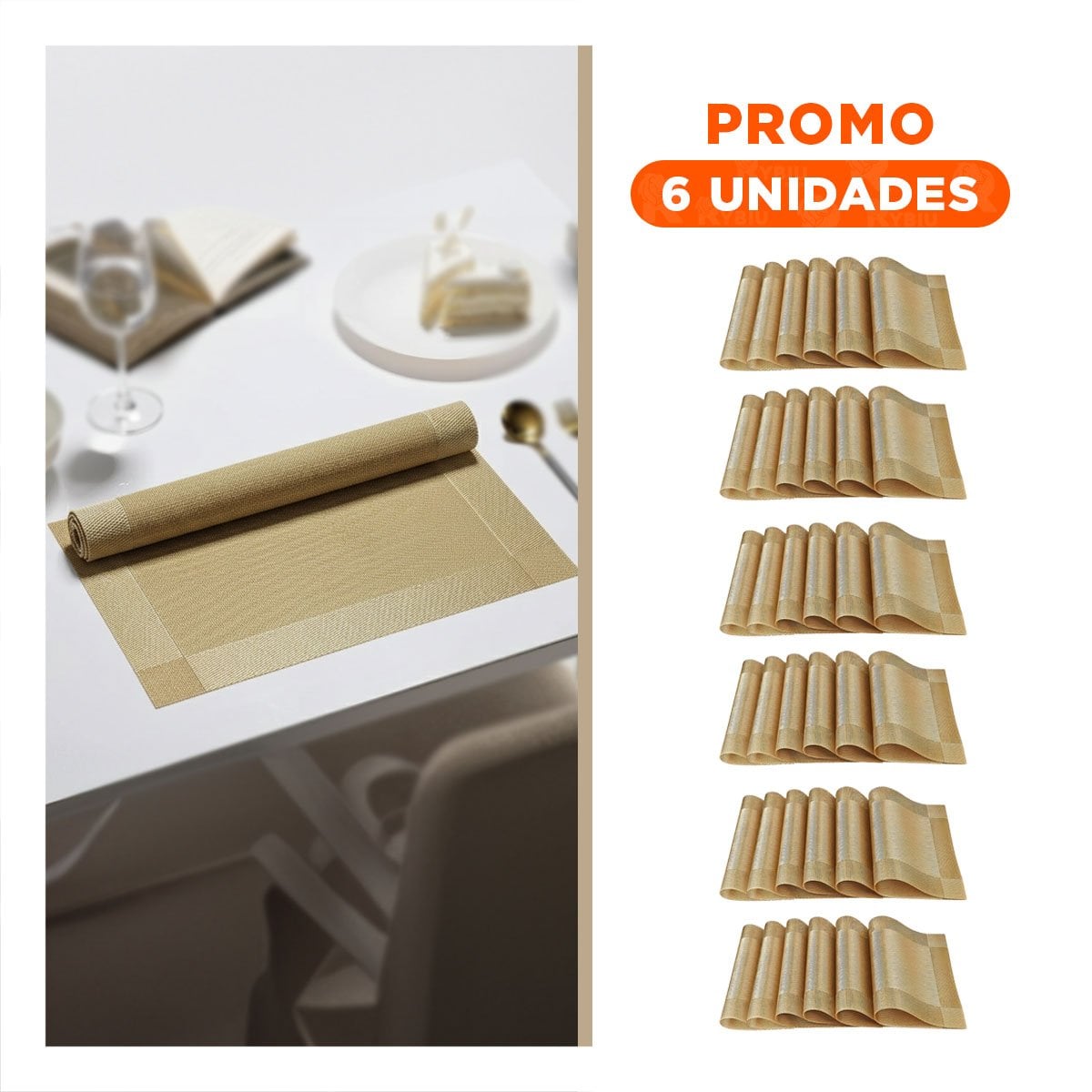 PACK6 PIEZA DORADA RECTANGULAR 30X45 CM PARA MESA QUE APORTA ELEGANCIA Y+REGALO STICKER - 1