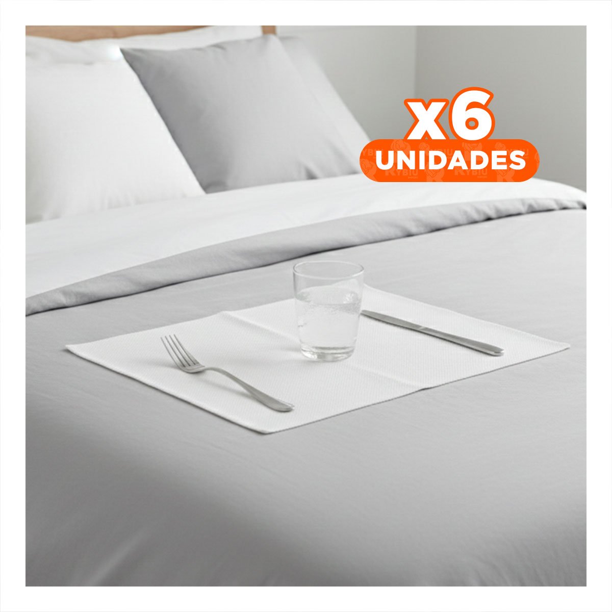 PACK6 JUEGO 6 INDIVIDUAL RECTANGULAR BLANCO LISO 30X45CM PARA COCINA HOGAR - 1