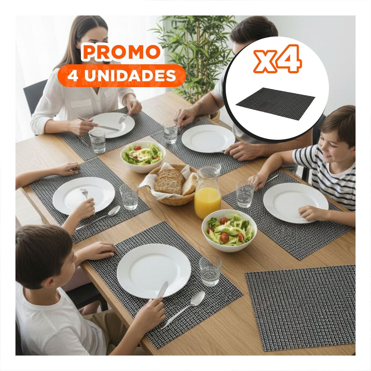 PACK4 COLECCION 6 INDIVIDUAL NEGRO Y BLANCO CON PATRON MALLA GRANDE 30X45CM Y+PAPEL REGALO - 1