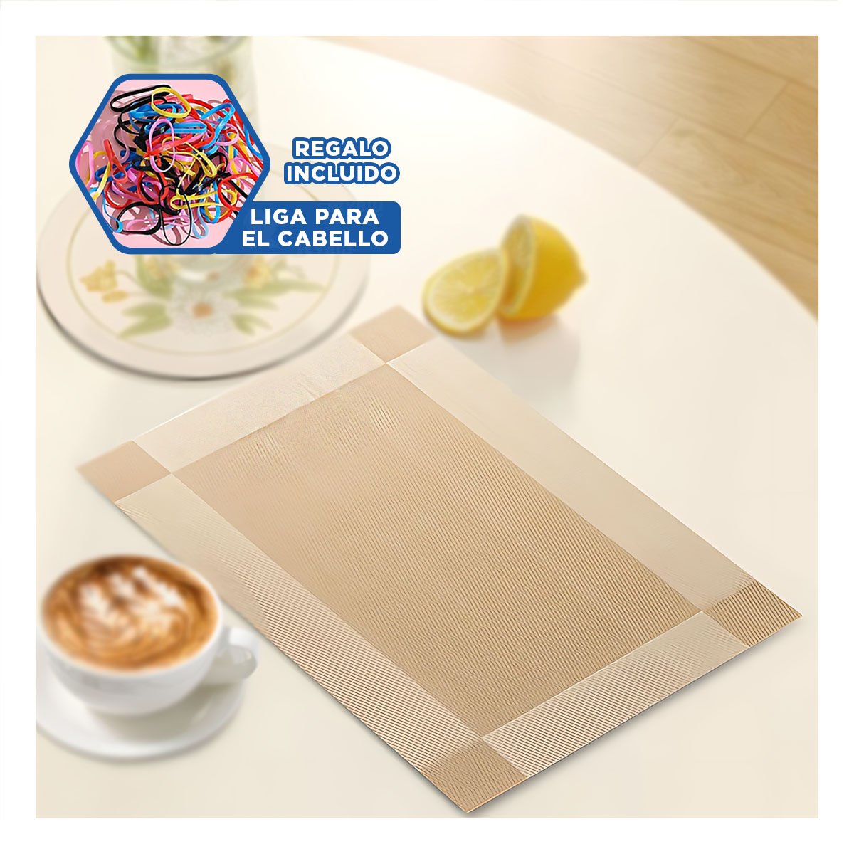 INDIVIDUAL RECTANGULAR DORADO 30X45 CM PARA MESA DEL HOGAR CON ACABADO FINO Y+LIGAS REGALO - 2
