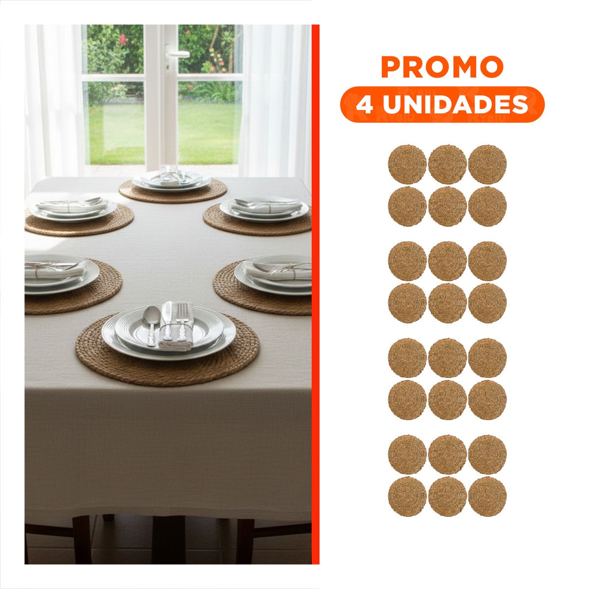 PACK4 ESTILO 6 PLATOS REDONDOS TEJIDOS CAQUI 38CM PARA COMEDOR Y COCINA MODERNA - 1