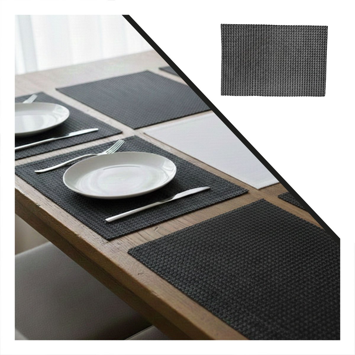 PACK 6 INDIVIDUALES PATRON MALLA GRANDE BLANCO Y NEGRO 30X45CM PARA MESA Y+LIGAS REGALO - 5