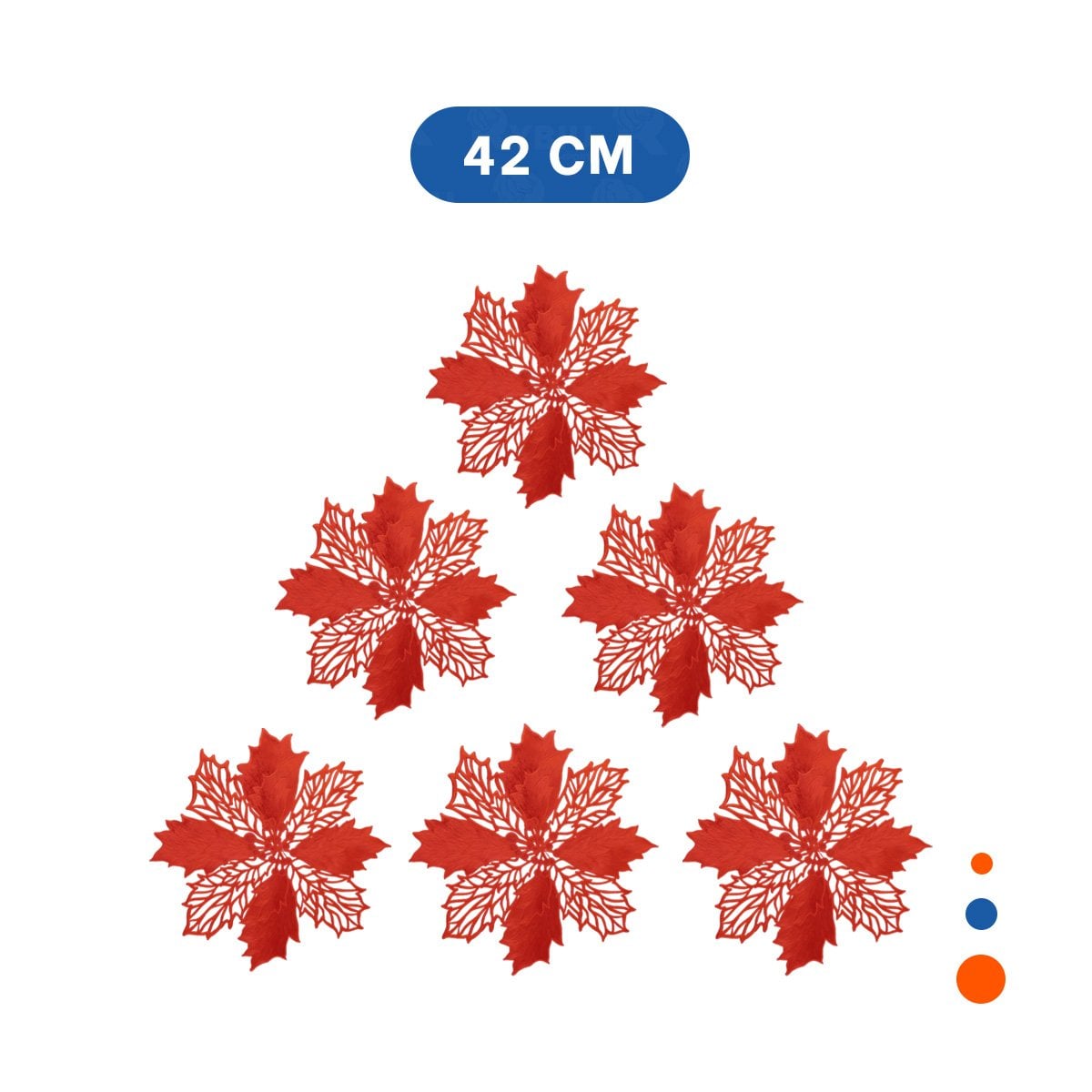 SET PARA MESA 6 INDIVIDUALES FLOR DE PINA ROJO 42X42 CM HOGAR NAVIDAD Y+LIGAS REGALO - 4