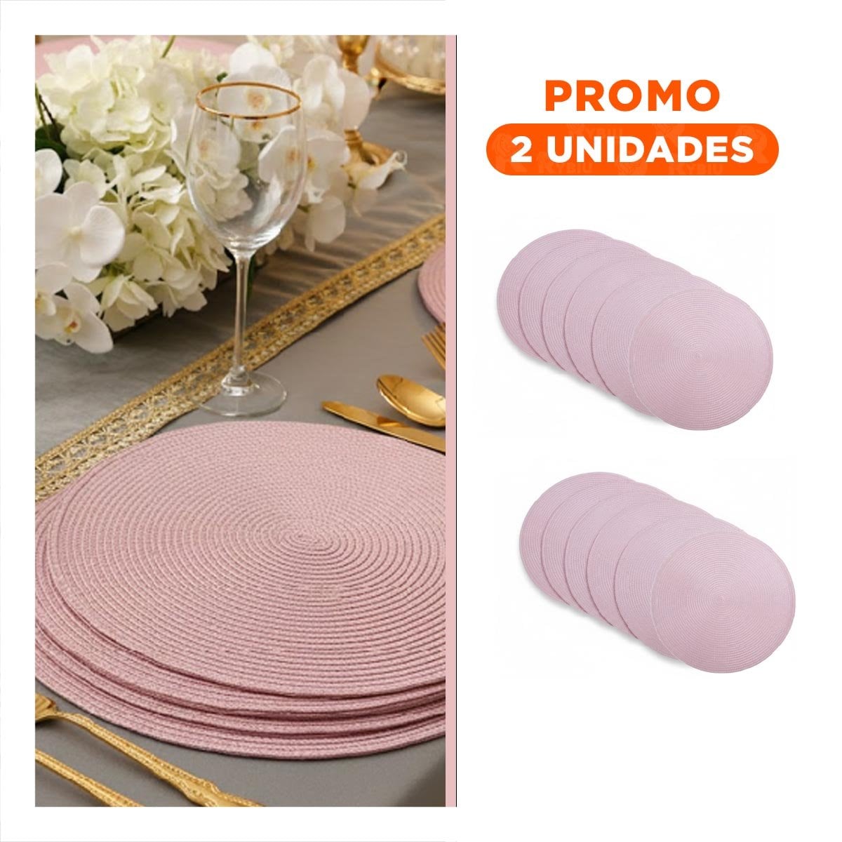 PACK2 TAPETE CIRCULAR BOHO ROSADO PARA DECORACION DE MESA - 1