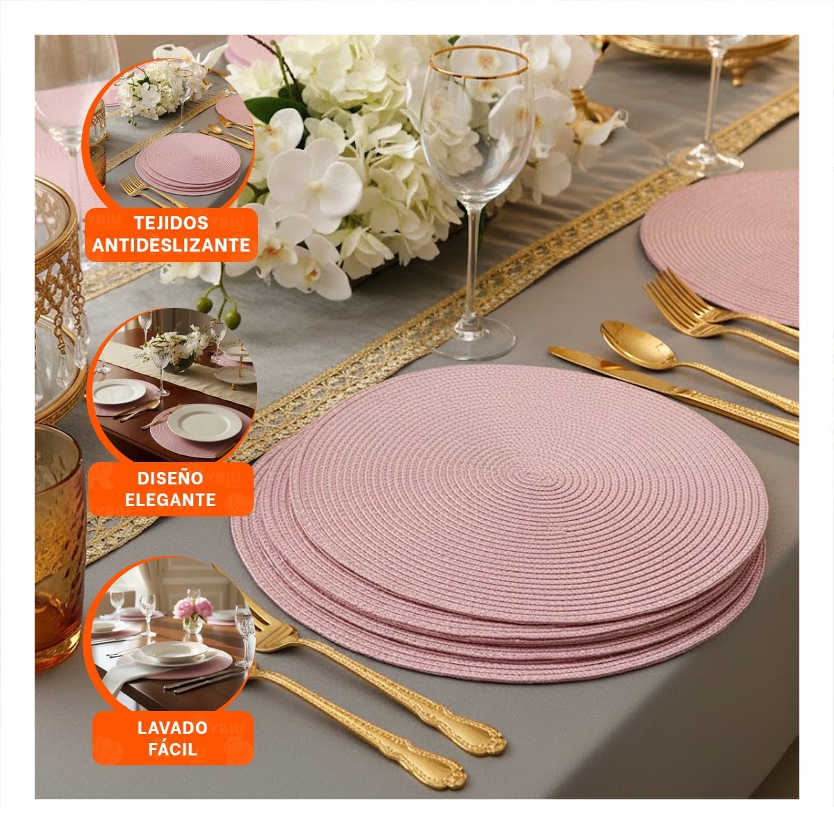 PACK2 TAPETE CIRCULAR BOHO ROSADO PARA DECORACION DE MESA - 5