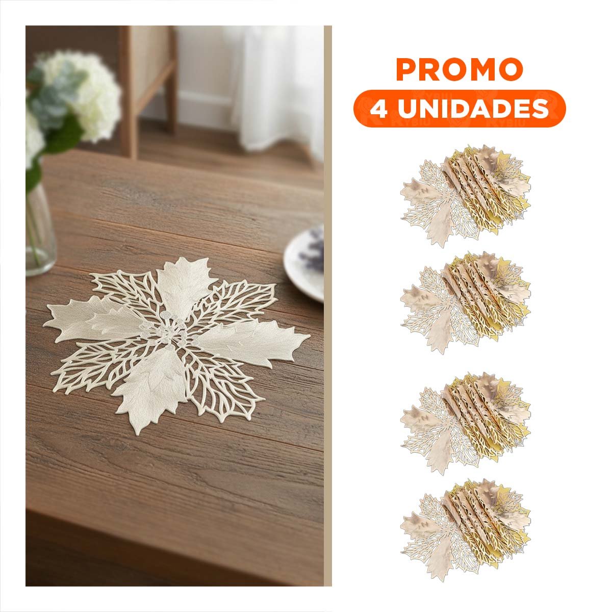 PACK4 JUEGO HOGAR 6 INDIVIDUALES FLOR DE PINA DORADO 42X42 CM DECORACION - 1