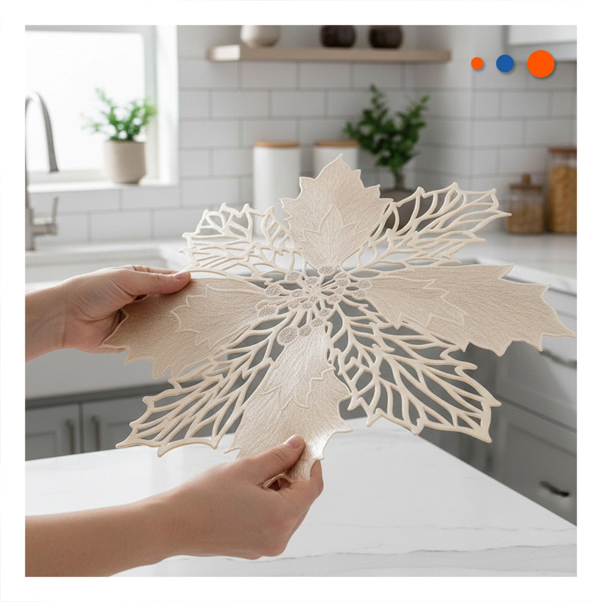 PACK4 JUEGO HOGAR 6 INDIVIDUALES FLOR DE PINA DORADO 42X42 CM DECORACION - 3