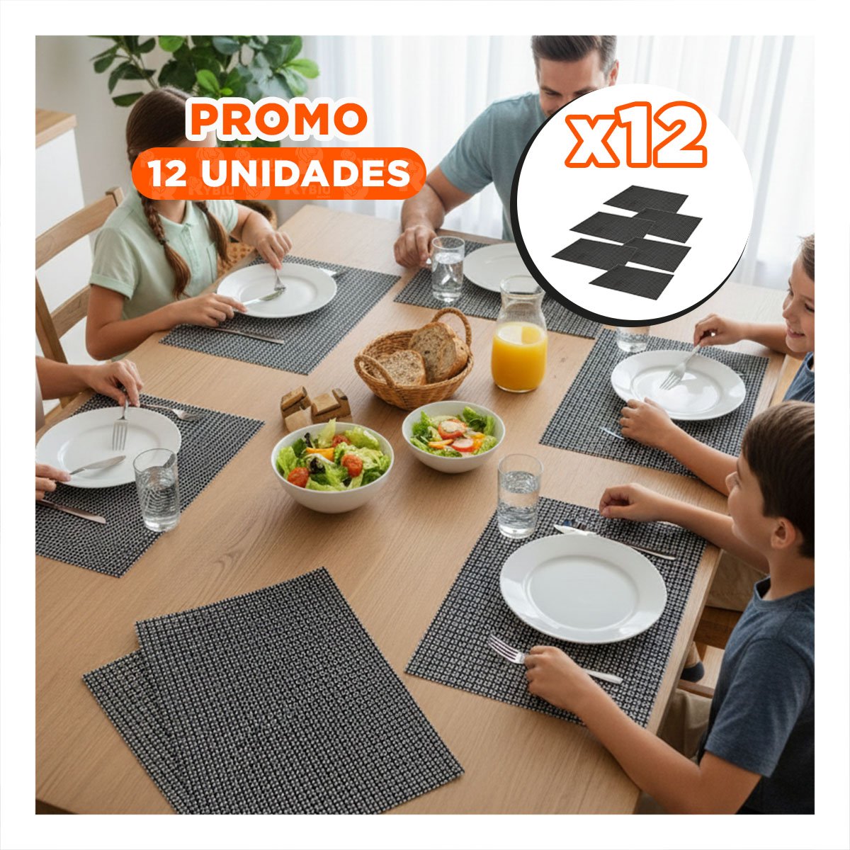 PACK12 JUEGO 6 INDIVIDUAL 30X45CM CON PATRON MALLA GRANDE BLANCO Y NEGRO Y+REGALO STICKER - 1