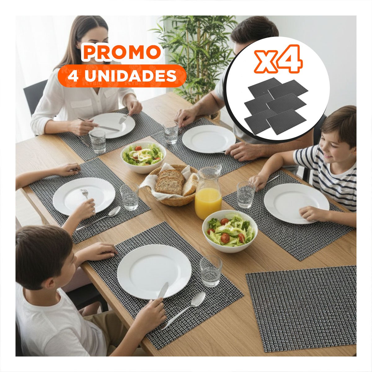 PACK4 COLECCION 6 INDIVIDUAL NEGRO Y BLANCO PATRON MALLA CHICA 30X45CM Y+PAPEL REGALO - 1