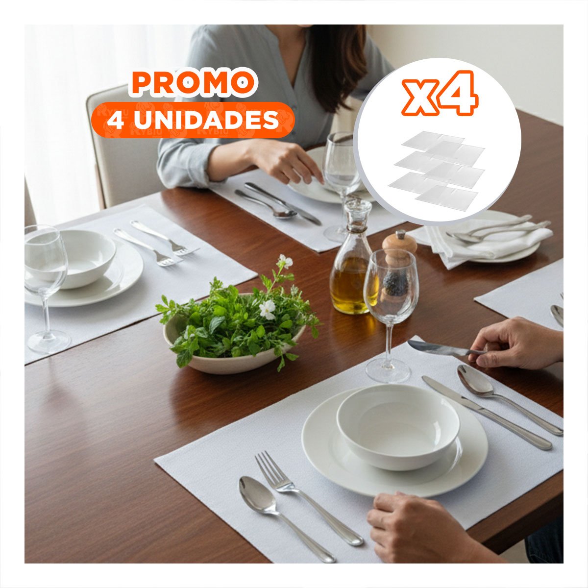 PACK4 SET 6 INDIVIDUAL RECTANGULAR BLANCO LISO 30X45CM PARA MESA Y COMEDOR Y+REGALO STICKER - 1