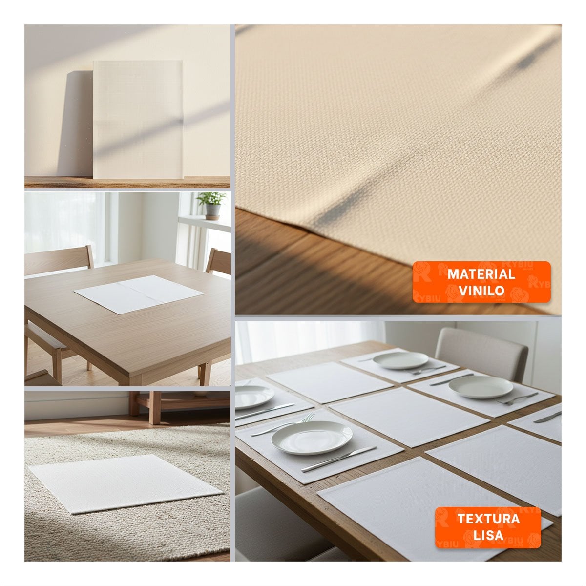 PACK4 SET 6 INDIVIDUAL RECTANGULAR BLANCO LISO 30X45CM PARA MESA Y COMEDOR Y+REGALO STICKER - 2