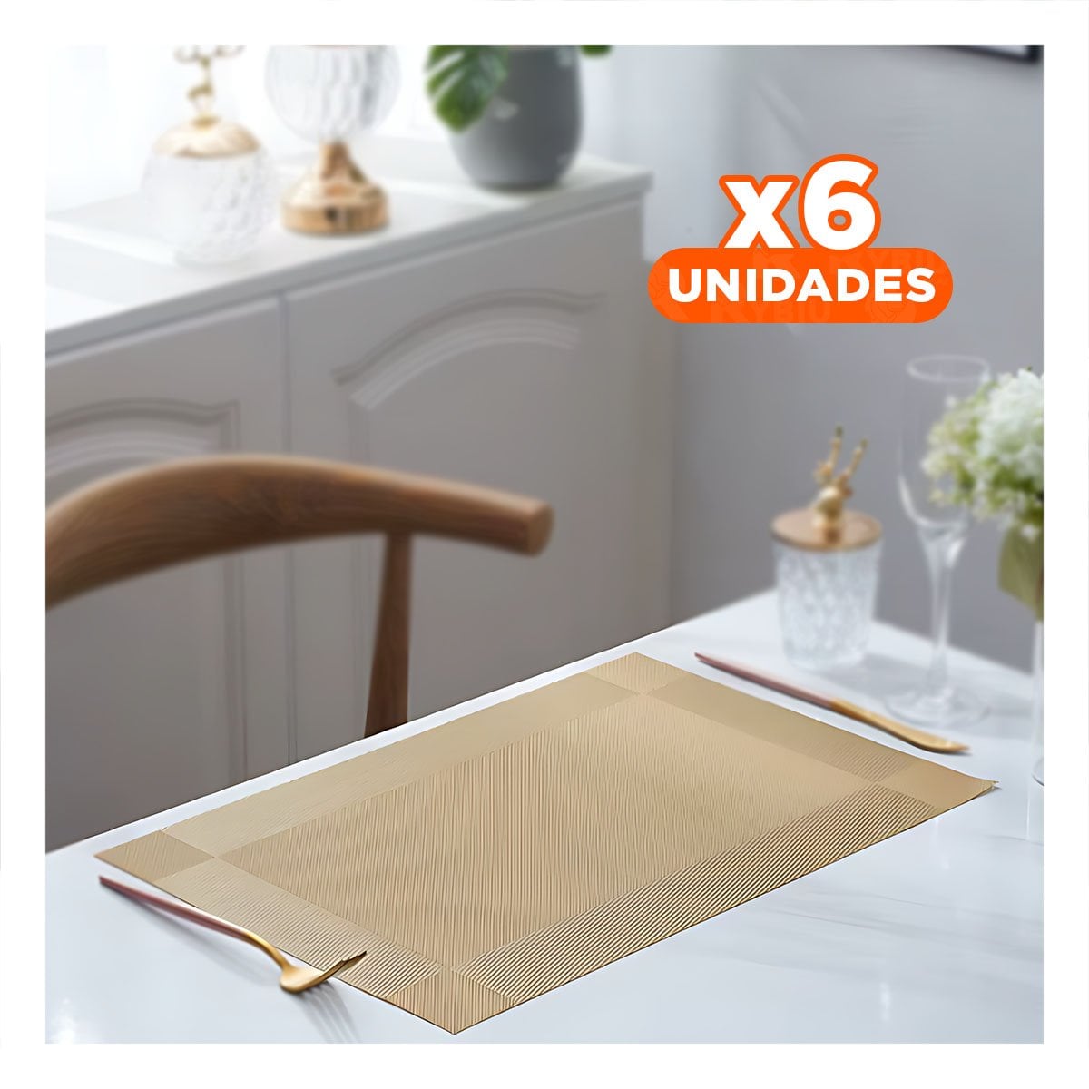 PACK6 SUPERFICIE DORADA RECTANGULAR 30X45 CM PARA COMEDOR CON ESTILO HOGARENO Y+PAPEL REGALO - 1