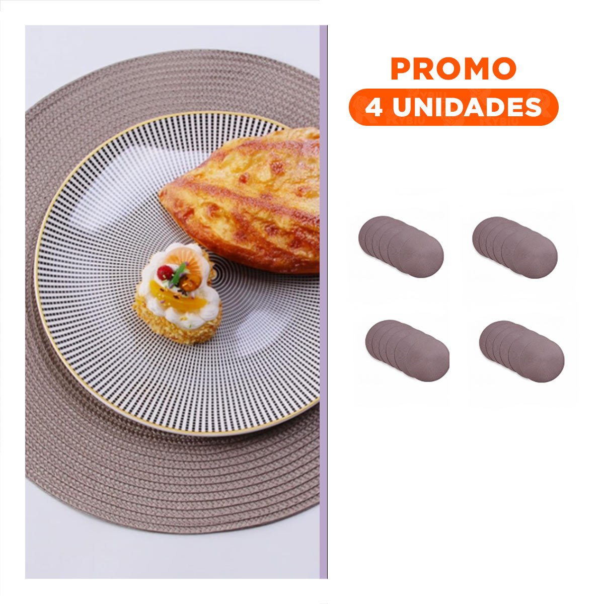 PACK4 INDIVIDUAL TEXTIL CIRCULAR BOHO MORADO PARA COMEDOR - 1