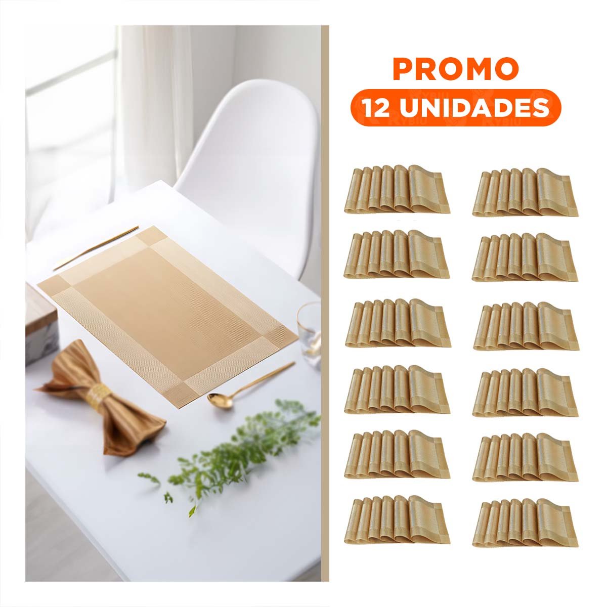 PACK12 SOPORTE DORADO RECTANGULAR 30X45 CM PARA USO EN MESA DE COMEDOR - 1