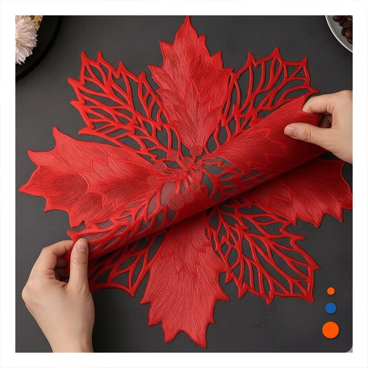 SET HOGAR 6 INDIVIDUALES FLOR DE PINA ROJO 42X42 CM DECORACION DORADA Y+POST IT - 1