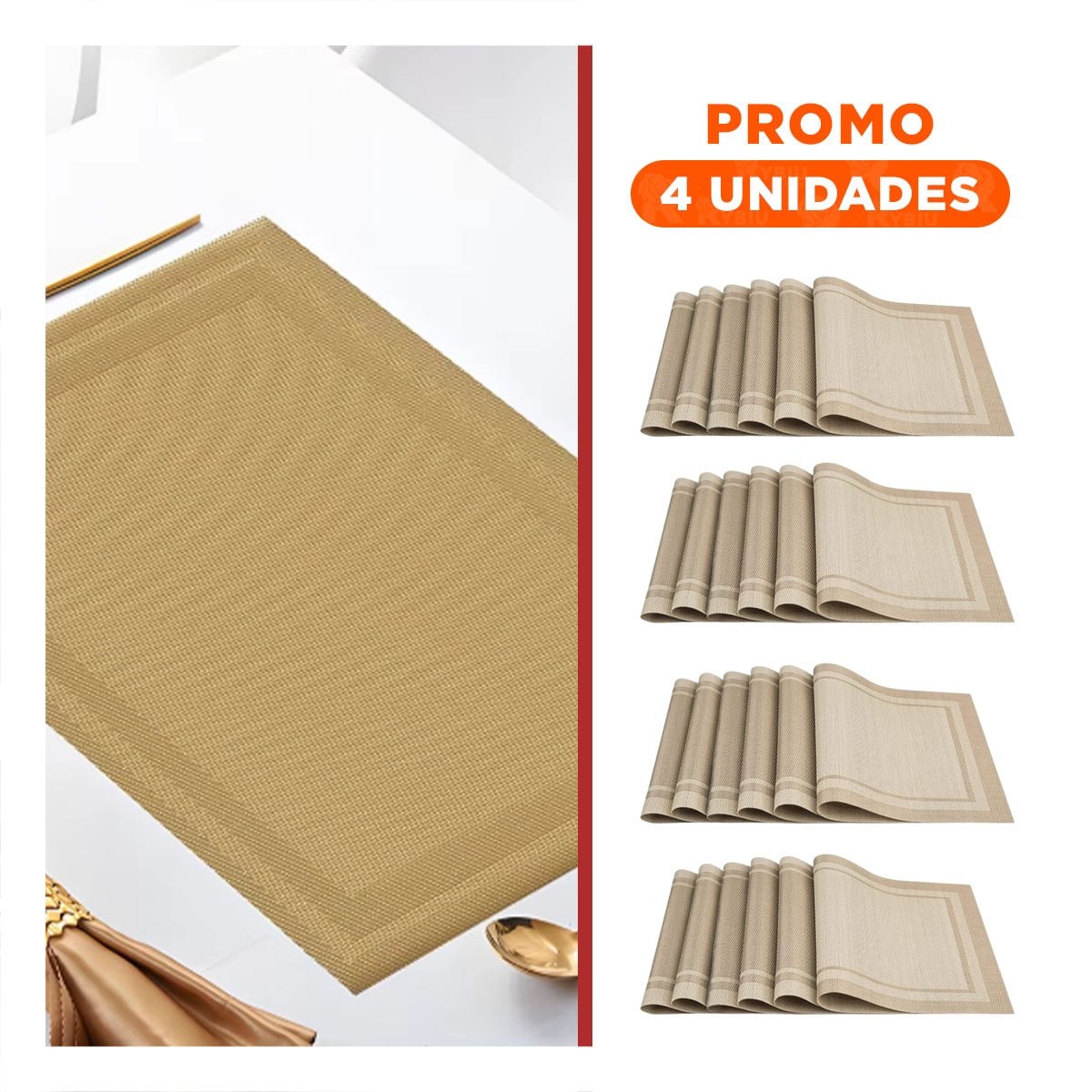 PACK4 JUEGO PARA MESA FAMILIAR 6 INDIVIDUAL RECTANGULAR CON BORDE RAYAS DORADO - 1