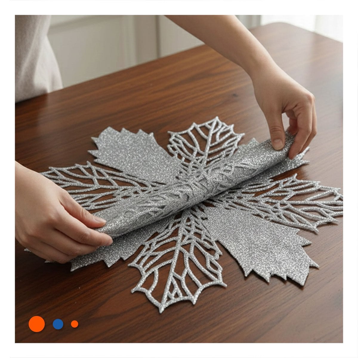 PACK2 JUEGO PARA MESA DE 6 INDIVIDUALES FLOR DE PINA PLATEADO 42X42 CM HOGAR Y+PAPEL REGALO - 5