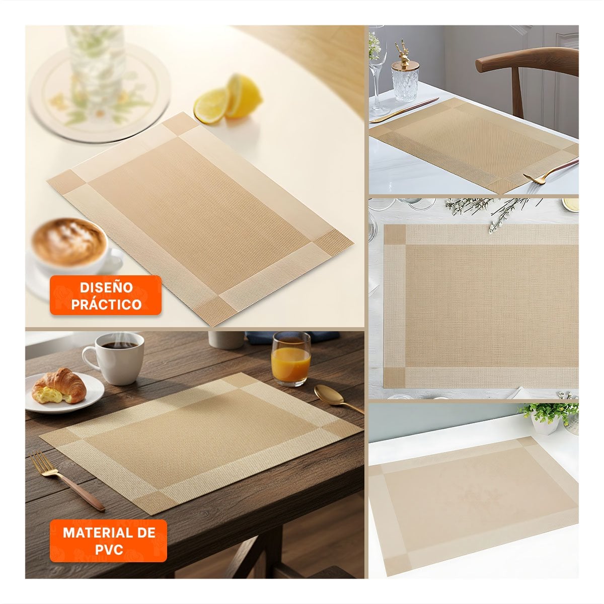 INDIVIDUAL RECTANGULAR DORADO 30X45 CM PARA MESA DE COMEDOR CON ESTILO ELEGANTE - 2