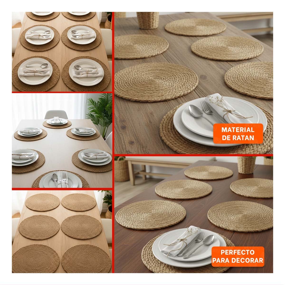 CONJUNTO 6 PLATOS CIRCULARES TEJIDOS CAQUI 38CM DECORACION ELEGANTE EN CASA Y+PAPEL REGALO - 3