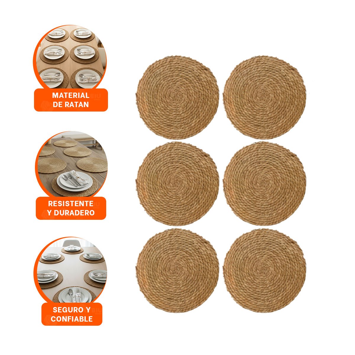 CONJUNTO 6 PLATOS CIRCULARES TEJIDOS CAQUI 38CM DECORACION ELEGANTE EN CASA Y+PAPEL REGALO - 5