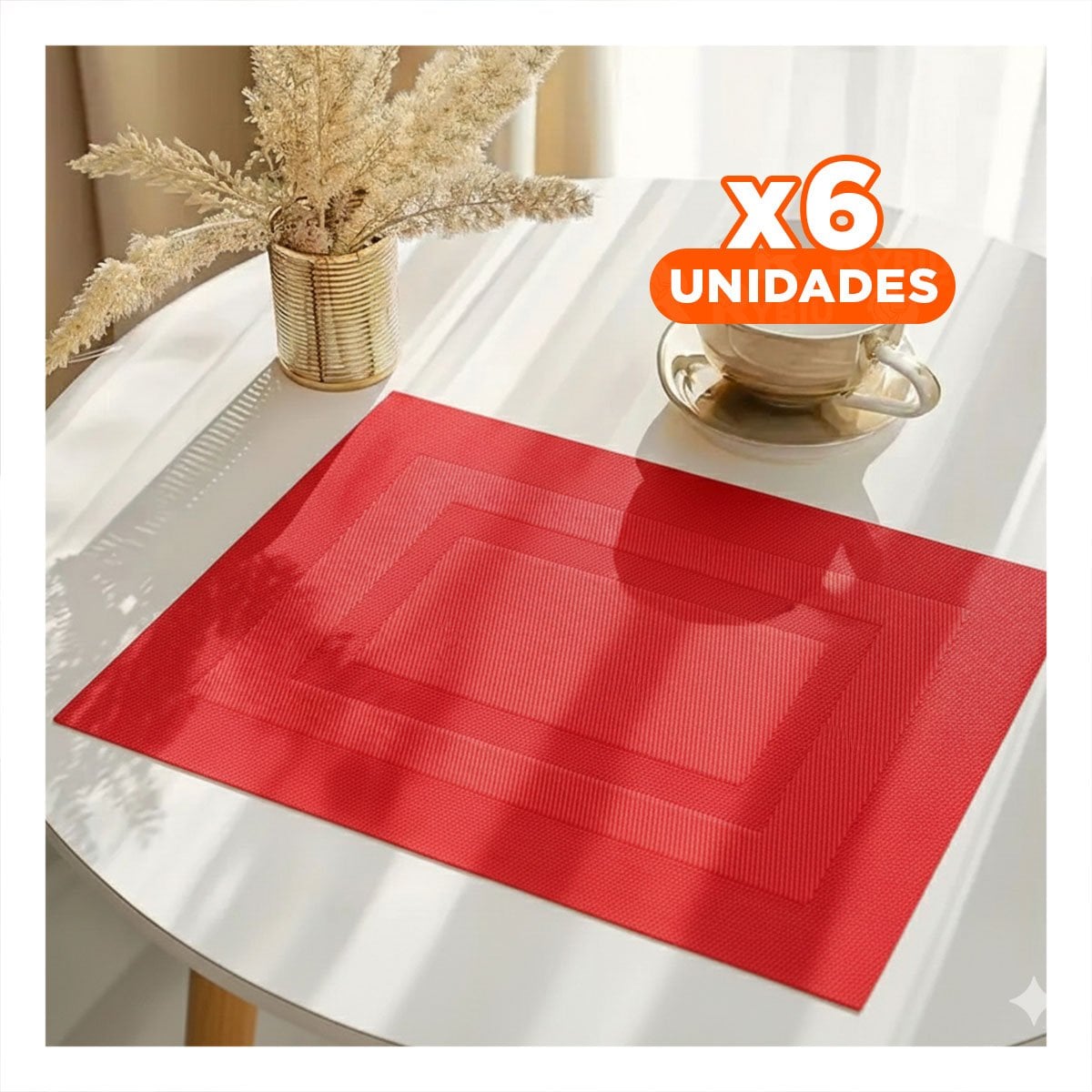 PACK6 CONJUNTO DECORATIVO DE MESA 6 INDIVIDUAL RECTANGULAR COLOR GUINDA Y+PAPEL REGALO - 1