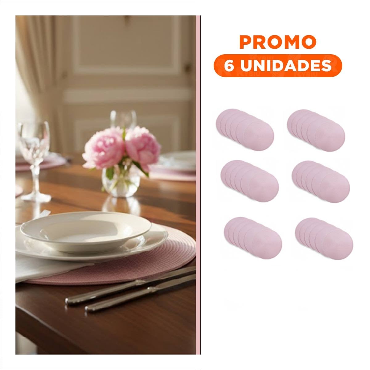 PACK6 MANTEL DE MESA CIRCULAR BOHO ROSADO ESTILO NATURAL Y+REGALO STICKER - 1