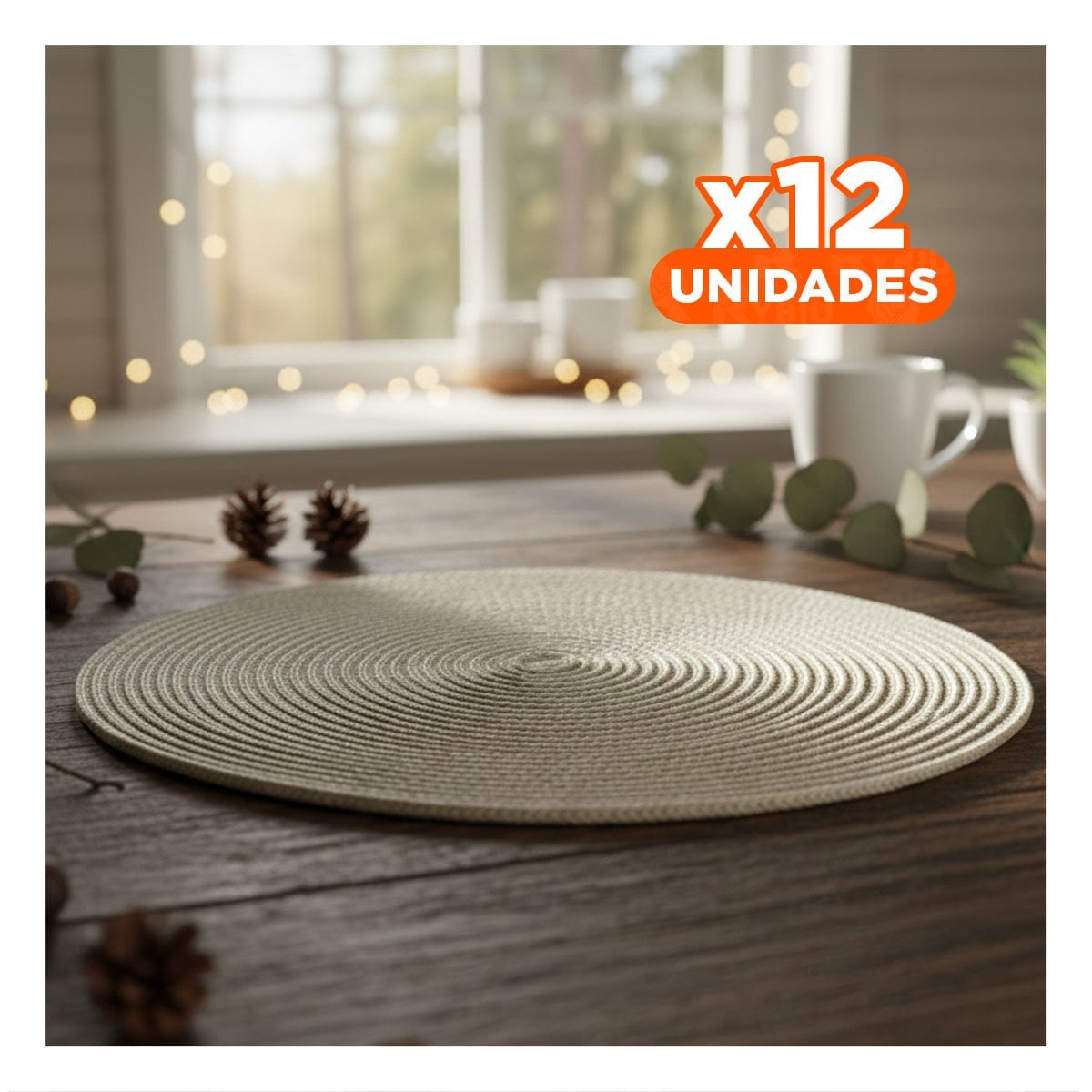 PACK12 BASE INDIVIDUAL CIRCULAR BOHO BEIGE OSCURO PARA DECORACION Y+REGALO STICKER - 1