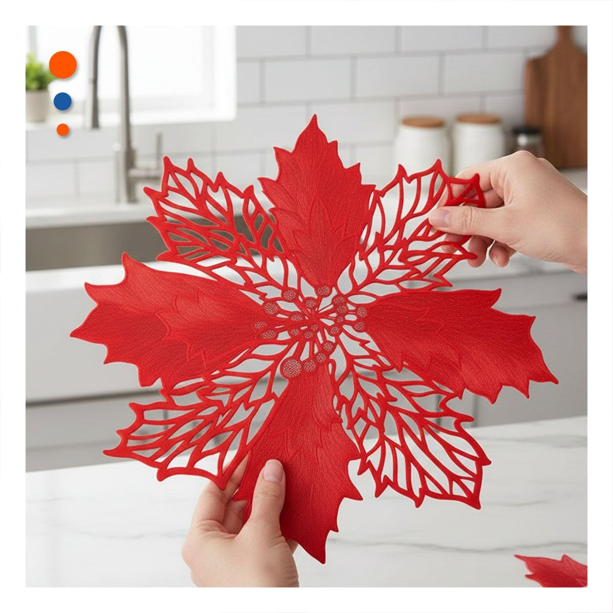 PACK6 CONJUNTO HOGAR 6 INDIVIDUALES FLOR DE PINA ROJO 42X42 CM DECORACION Y+REGALO STICKER - 3