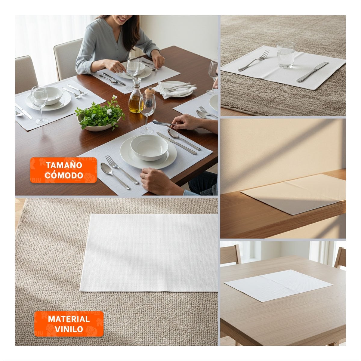 PACK6 KIT 6 INDIVIDUAL RECTANGULAR BLANCO LISO 30X45CM PARA MESA Y EVENTOS Y+PAPEL REGALO - 3