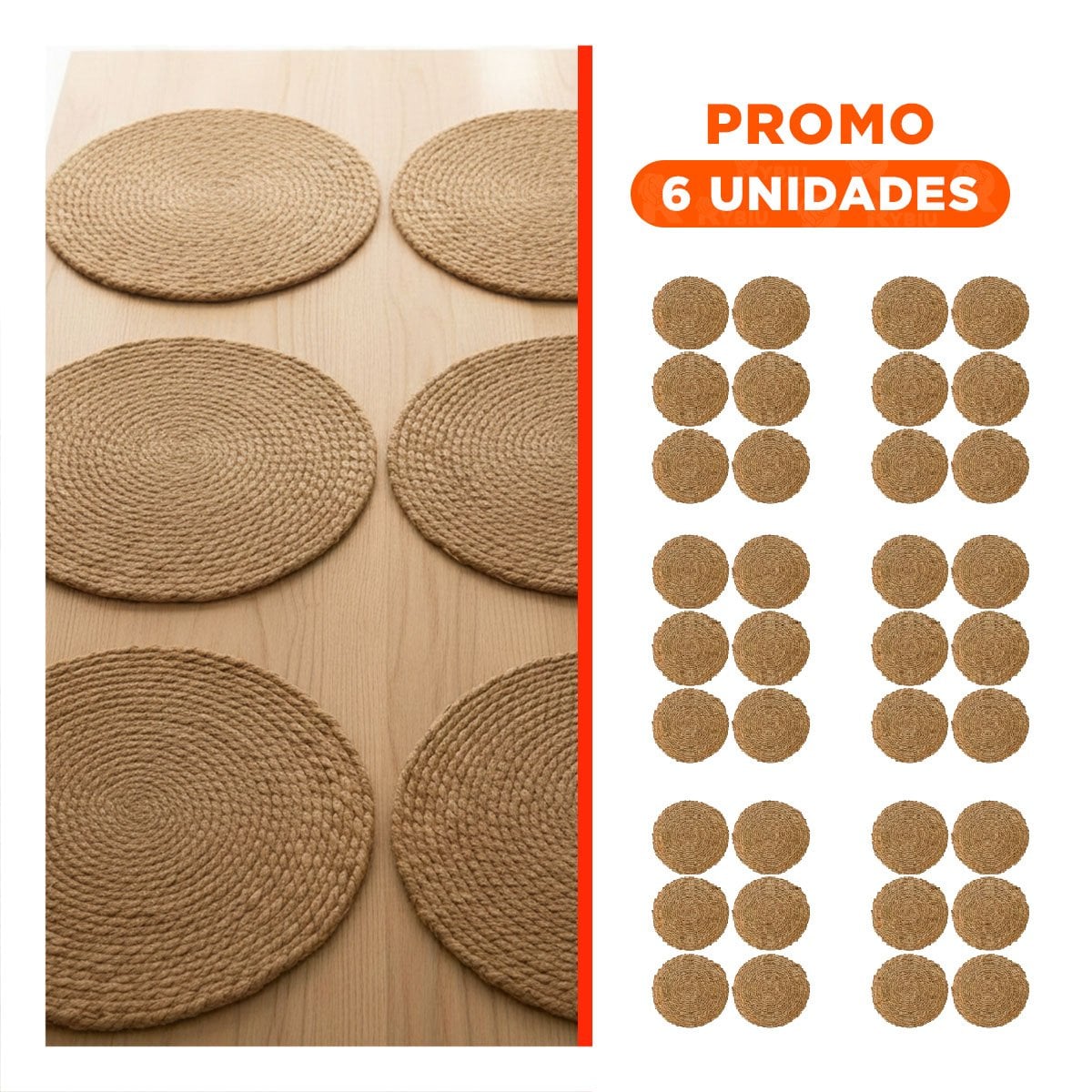 PACK6 CONJUNTO 6 PLATOS REDONDOS TEJIDOS CAQUI 38CM DISENO ELEGANTE Y PRACTICO Y+REGALO STICKER - 1