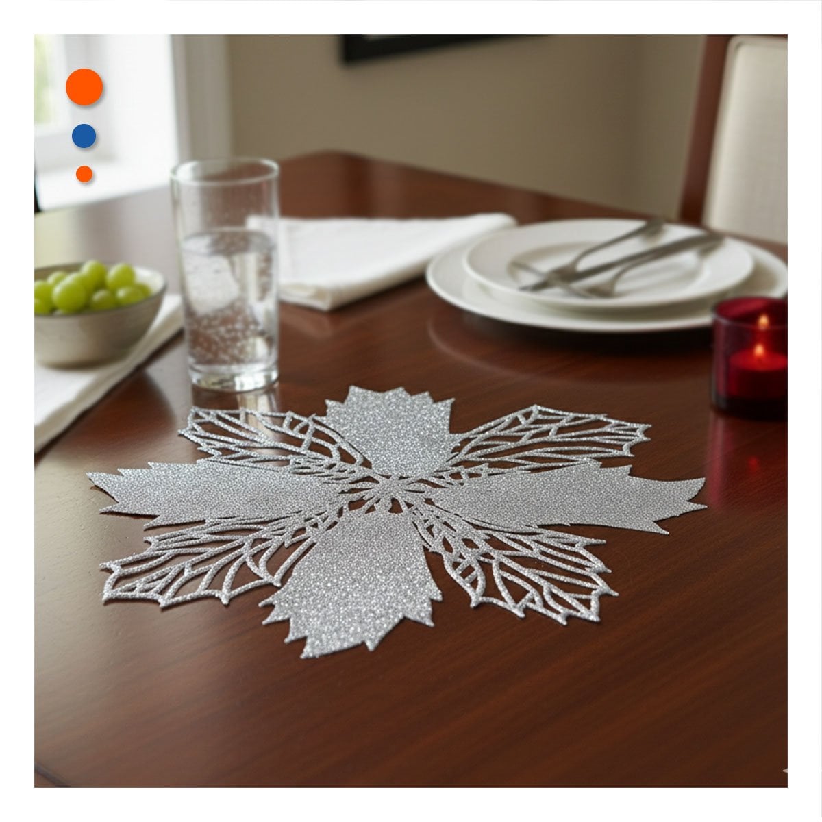 PACK4 JUEGO DE MESA 6 INDIVIDUALES FLOR DE PINA PLATEADO 42X42 CM NAVIDAD Y+PAPEL REGALO - 5