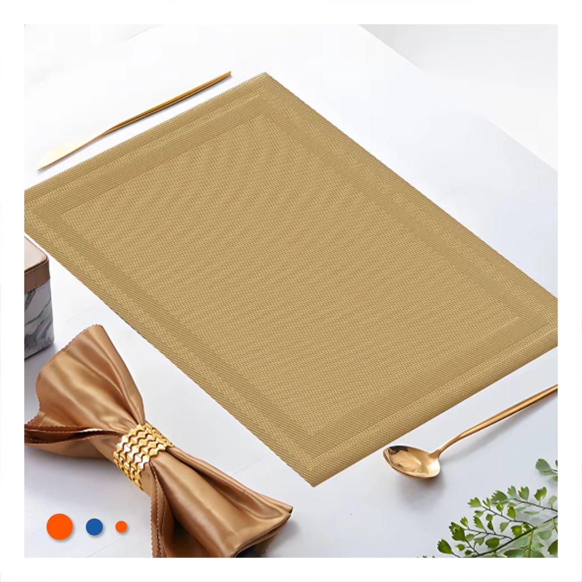 PACK2 JUEGO INDIVIDUAL RECTANGULAR 6 PIEZAS CON BORDE RAYAS DORADO PARA COMEDOR Y+PAPEL REGALO - 5