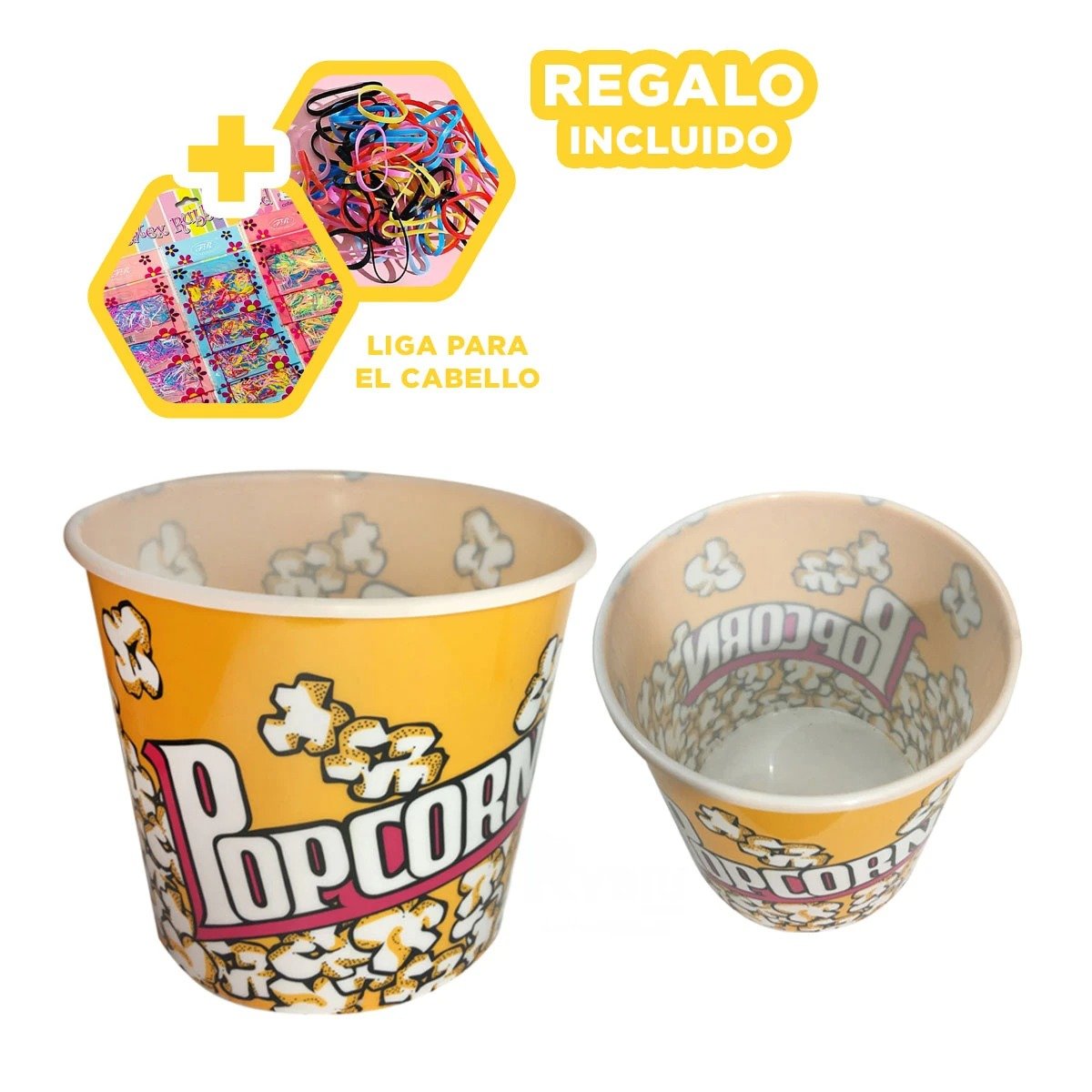 CUBETA VASO POPCORN AMARILLO 21X20CM PARA LA UTILIDAD DE HIJOS SANOS LINDOS Y+LIGAS REGALO - 2