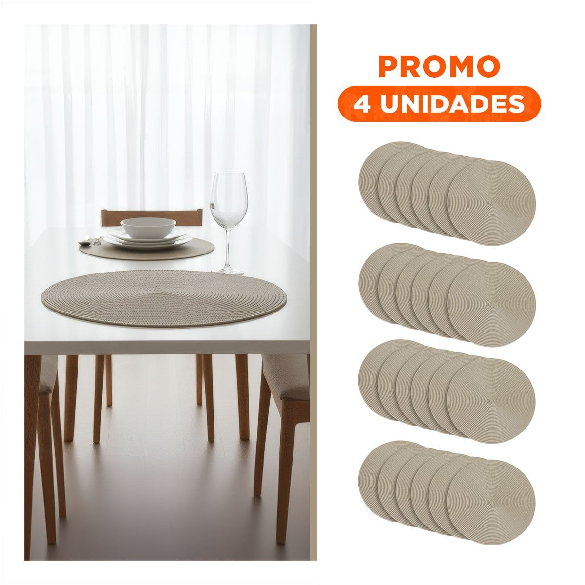 PACK4 MANTEL DE MESA CIRCULAR BOHO BEIGE OSCURO ESTILO NATURAL - 1