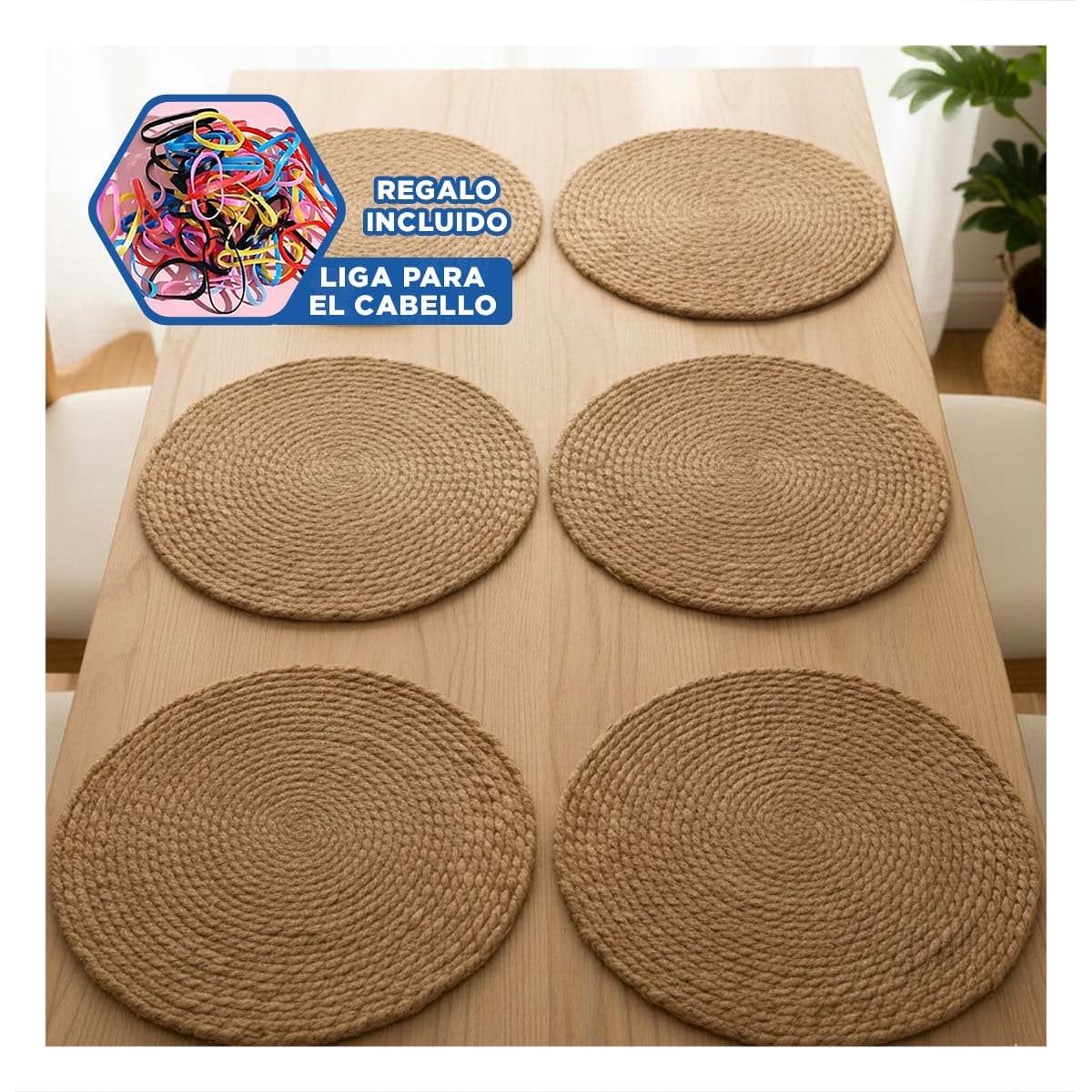 JUEGO 6 PLATOS INDIVIDUALES TEJIDOS CAQUI 38CM MODERNOS Y PRACTICOS PARA COCINA Y+LIGAS REGALO - 2