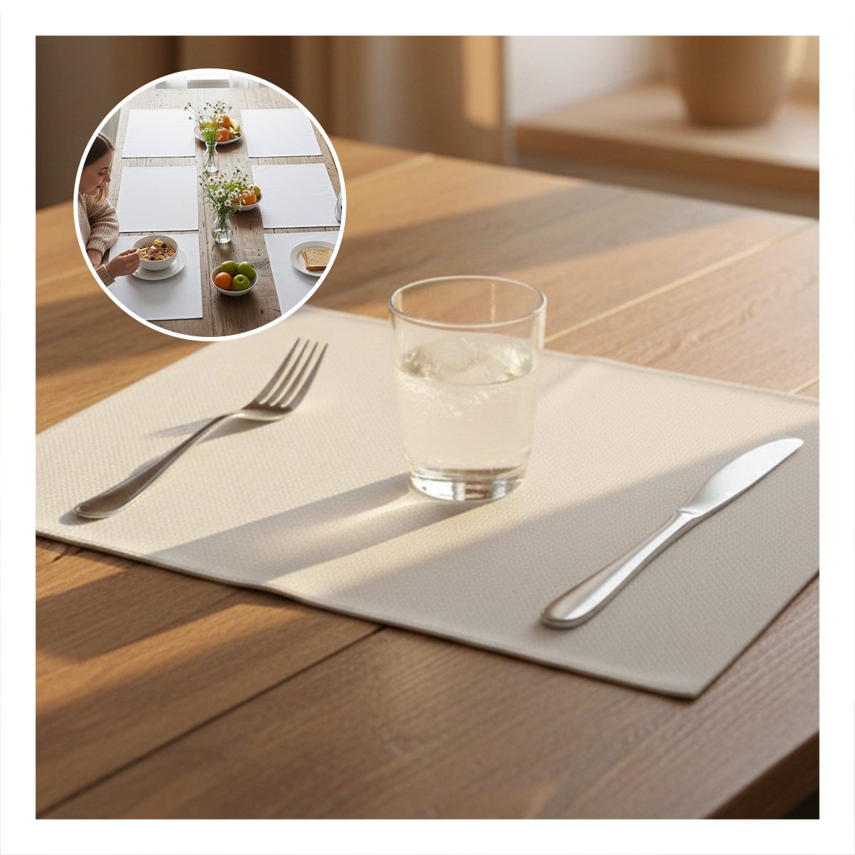 PACK6 PACK 6 INDIVIDUAL RECTANGULAR BLANCO LISO 30X45CM PARA COMEDOR HOGAR Y+REGALO STICKER - 5