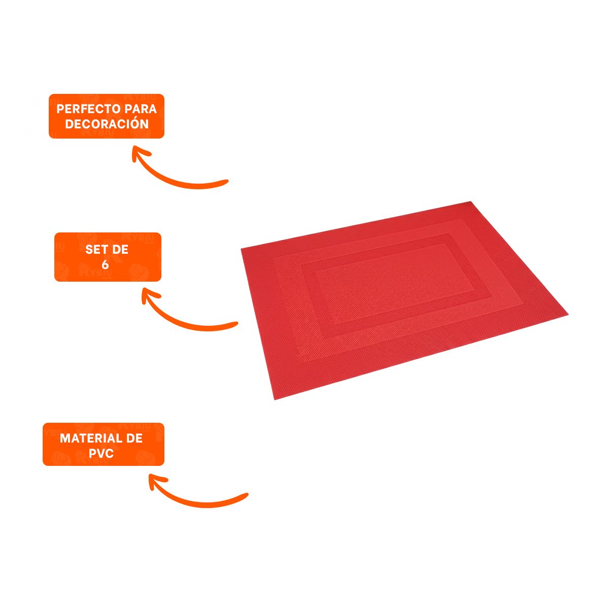 SET PARA MESA 6 INDIVIDUAL RECTANGULAR CON BORDE RAYAS GUINDA ESTILO ELEGANTE Y+POST IT - 5