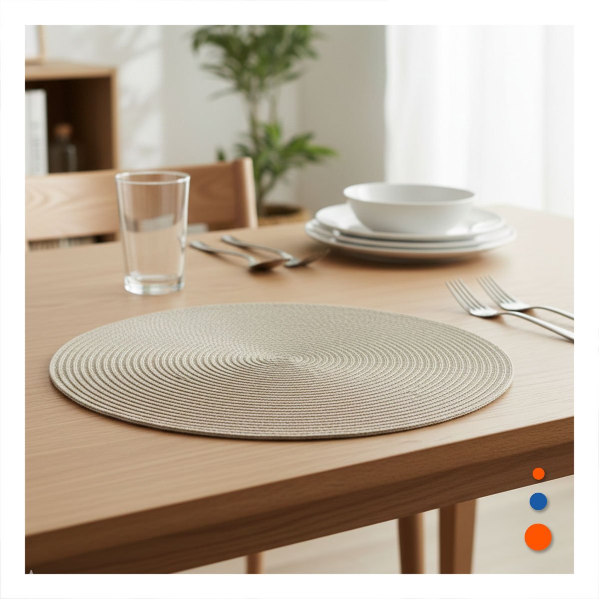 INDIVIDUAL DECORATIVO CIRCULAR BOHO BEIGE OSCURO PARA HOGAR Y+REGALO STICKER - 2