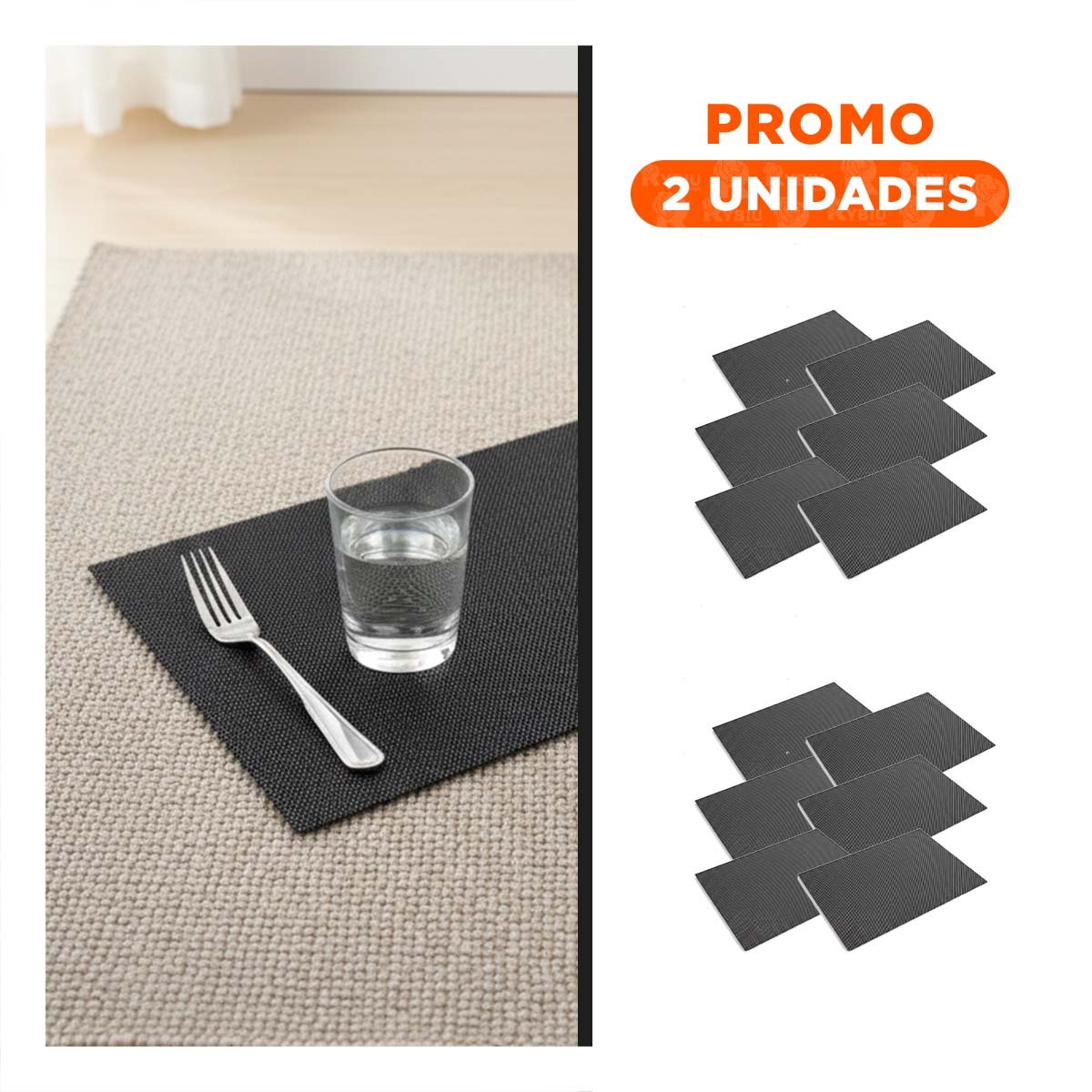 PACK2 KIT 6 INDIVIDUAL NEGRO Y BLANCO PATRON MALLA CHICA 30X45CM PARA COMEDOR Y+REGALO STICKER - 1