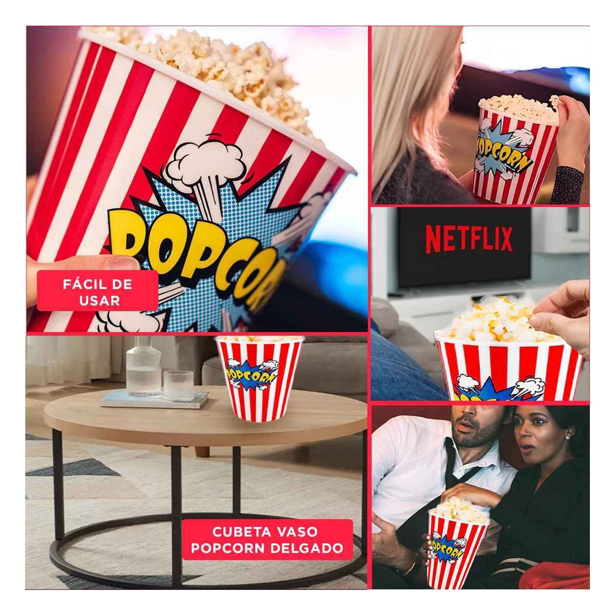 CUBETA VASO POPCORN COLOR ROJO PARA BRINDAR COMODIDAD EN SU CASA REAL Y+POST IT - 2