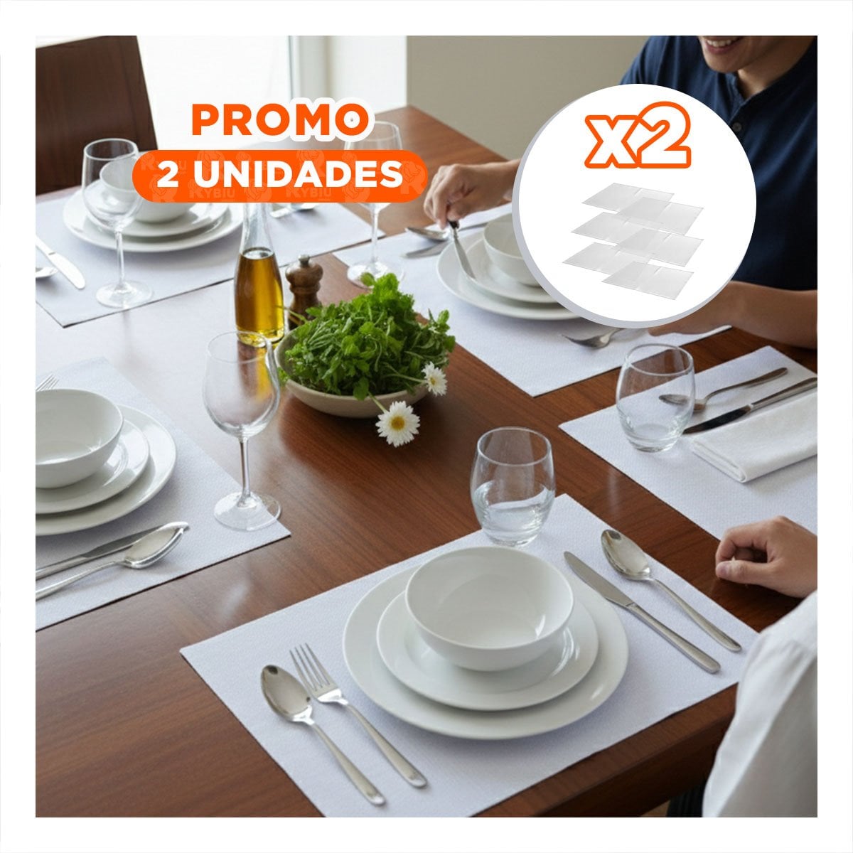 PACK2 SET 6 INDIVIDUAL RECTANGULAR LISO BLANCO 30X45CM PARA MESA Y COMEDOR - 1