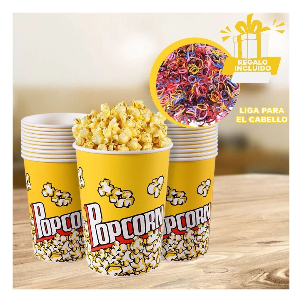 CUBETA VASO POPCORN AMARILLO 7CMX17CM PARA LA UTILIDAD DE HIJOS SANOS Y+LIGAS REGALO - 2