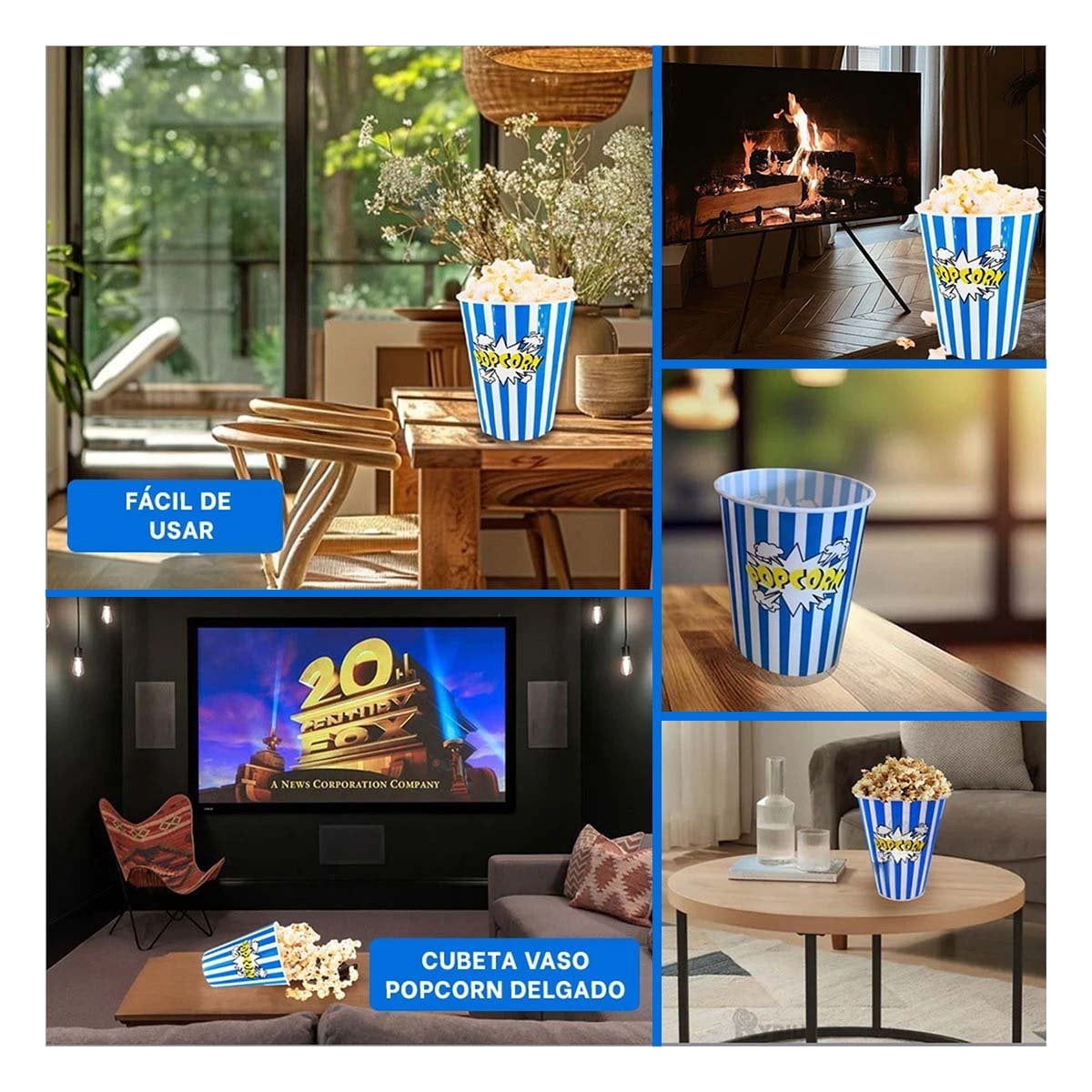 CUBETA VASO POPCORN COLOR AZUL PARA LA UTILIDAD DE HIJOS SANOS LINDOS Y+LIGAS REGALO - 1
