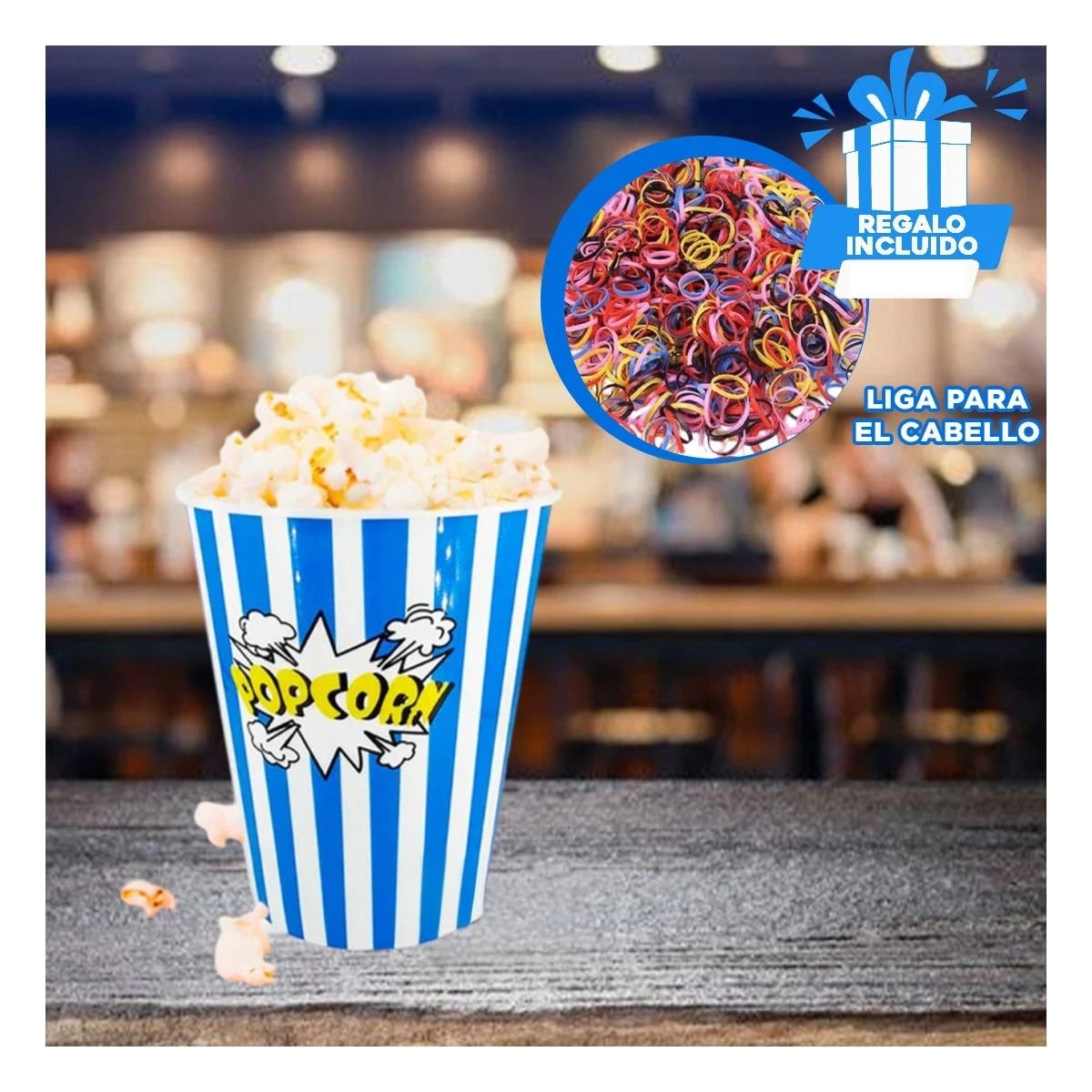 CUBETA VASO POPCORN COLOR AZUL PARA LA UTILIDAD DE HIJOS SANOS LINDOS Y+LIGAS REGALO - 2