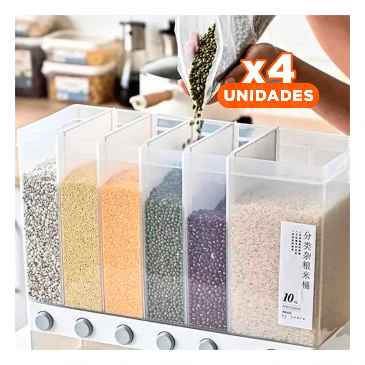 PACK4 ORGANIZADOR DE GRANOS BLANCO 10KG DE GRAN CALIDAD PARA MUCHA CARGA Y+PAPEL REGALO - 1