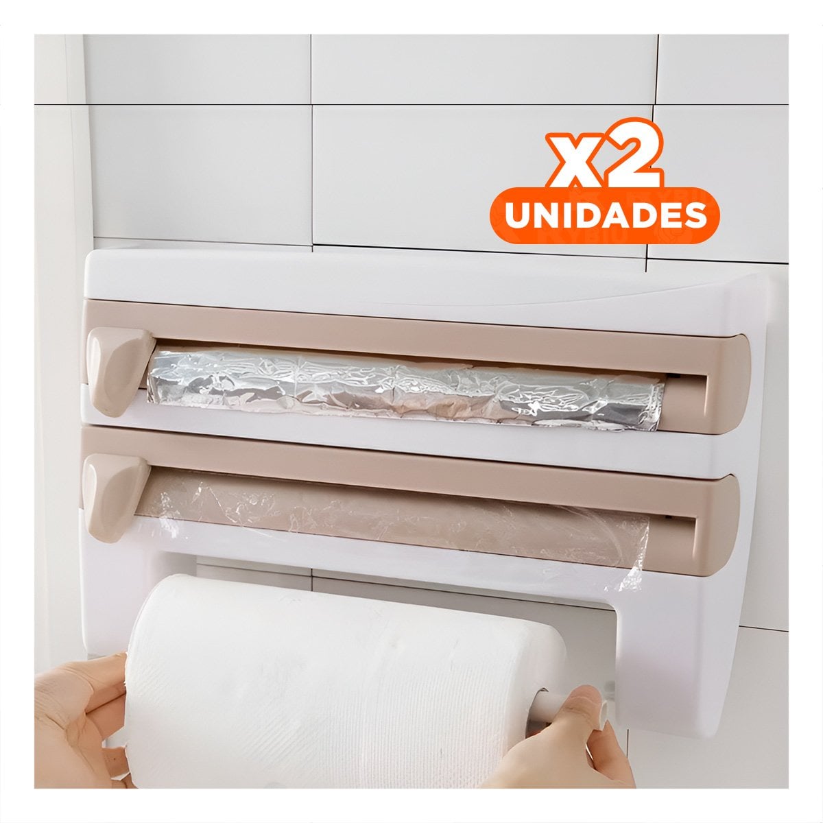 PACK2 ORGANIZADOR DE ALUMINIO Y TOALLA BEIGE CON MUCHA CAPACIDAD EN PARED - 1