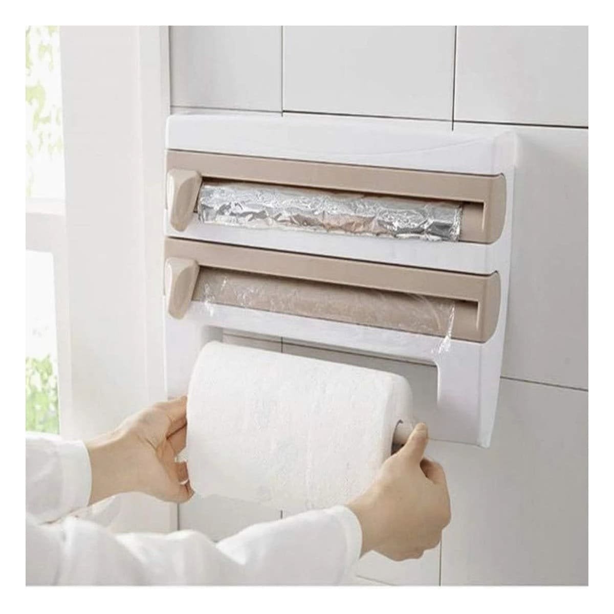 PACK2 ORGANIZADOR DE ALUMINIO Y TOALLA BEIGE CON MUCHA CAPACIDAD EN PARED - 2