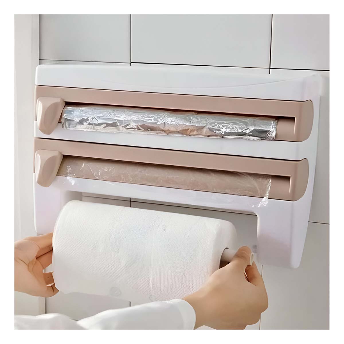 PACK2 ORGANIZADOR DE ALUMINIO Y TOALLA BEIGE CON MUCHA CAPACIDAD EN PARED - 5