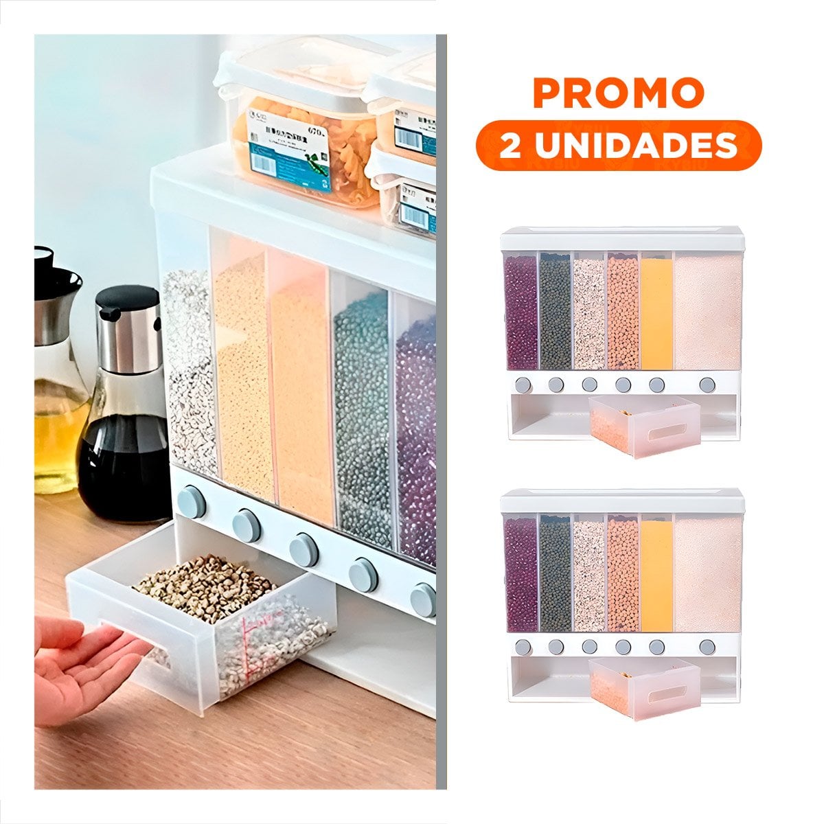 PACK2 ORGANIZADOR DE GRANOS BLANCO 10KG PARA FOMENTAR ESPACIO CON ORDEN Y+REGALO STICKER - 1
