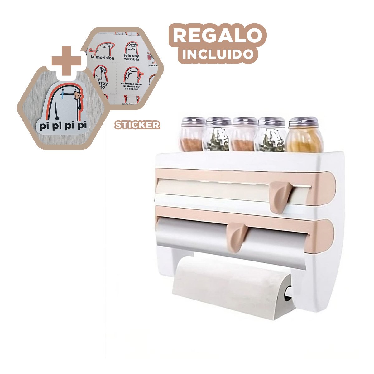 DISPENSADOR PAPEL ALUMINIO Y TOALLA BEIGE PARA LA UTILIDAD DE HIJOS Y+LIGAS REGALO - 2